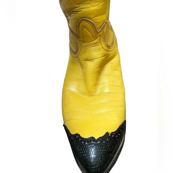 Tony Lama Vintage Yellow Western Boots with Black Toe Caps - Picture 6 of 15